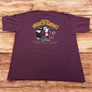 Vintage 90s Holy Cow Las‎ Vegas Brewery T-Shirt anvil 2XL Graphic double-sided